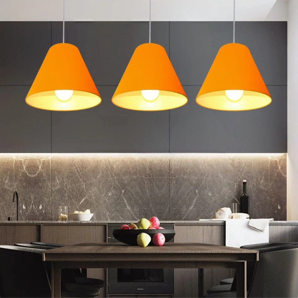 Lustre Pendente Cone Md-4028 Cúpula em Tecido 25/30x12cm Laranja - Bivolt