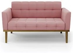 Sofá Namoradeira e 1 Poltrona Base Madeira Castanho Ana Suede Rosê - I