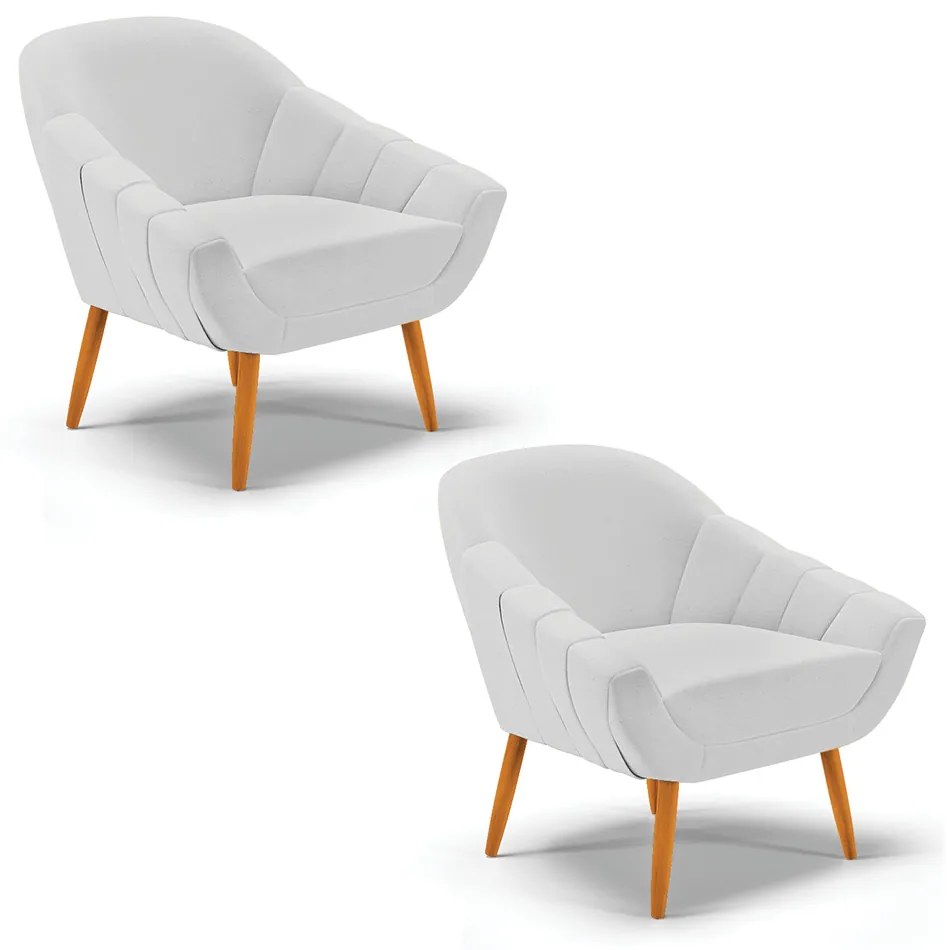 Kit 02 Poltronas Giovana Linho Cinza A05 Pés Palito Castanho - Indo Decorar
