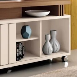 Rack Bancada de TV 50 Pol 136cm Briz Castanho/Off White - HB Móveis
