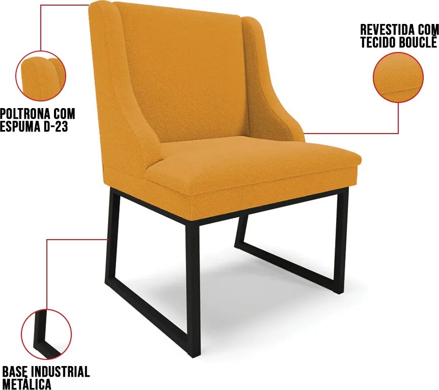 Cadeira Sala de Jantar Industrial Preto kit 4 Liz Bouclê D03 - D'Rossi - Mostarda