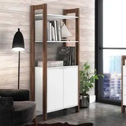 Estante Livreiro Multiuso 2 Portas AZ1009 Branco/Nogal - Tecno Mobili