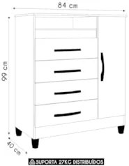Cômoda Para Quarto 1 Porta 84cm Franci A02 Cinamomo - Mpozenato