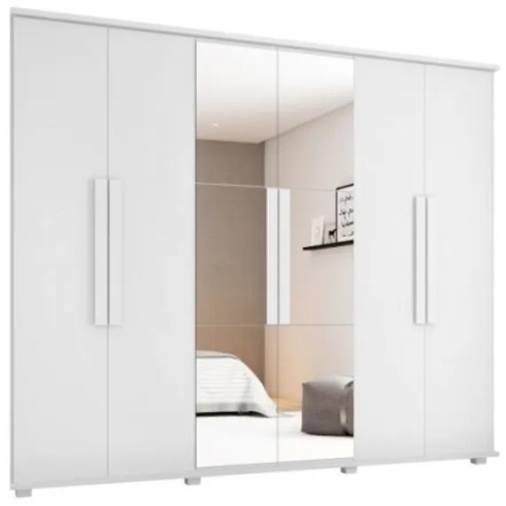 Guarda-Roupa Casal com Espelho 6 Portas 4 Gavetas Canadá Branco - RV Móveis