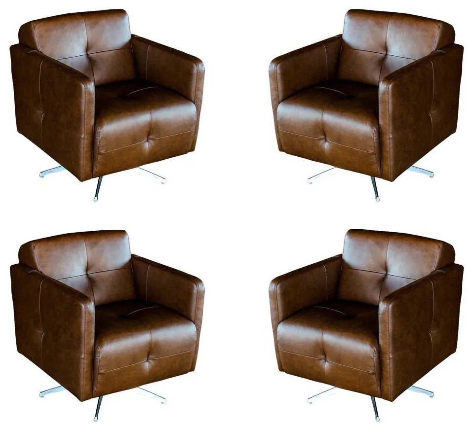 Kit 4 Poltronas Giratória para Sala de Estar Astana Couro Marrom Bicolor G40 - Gran Belo