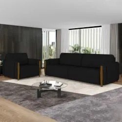 Conjunto Sofá 3 Lugares 223cm e Poltrona 98cm Amaranto Z32 Veludo Pret