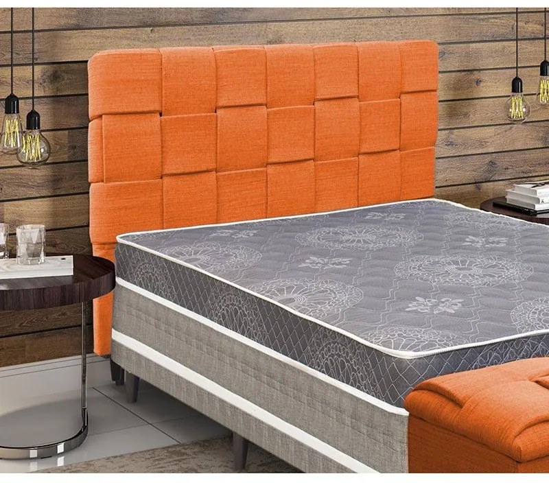 Cabeceira Cama Box Casal 140 cm Ravena Linho Laranjado - Simbal - Laranja