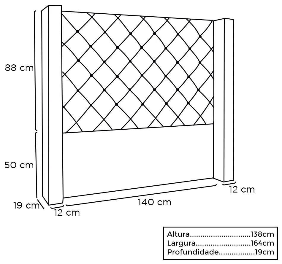 Cabeceira Cama Box Casal 140 cm Vicenza Linho S04 - D'Rossi - Dourado