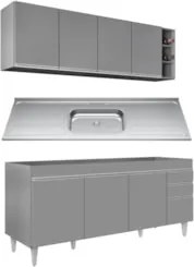 Armário Cozinha e Balcão Com Pia 180cm Dallas Cinza         - Lumil