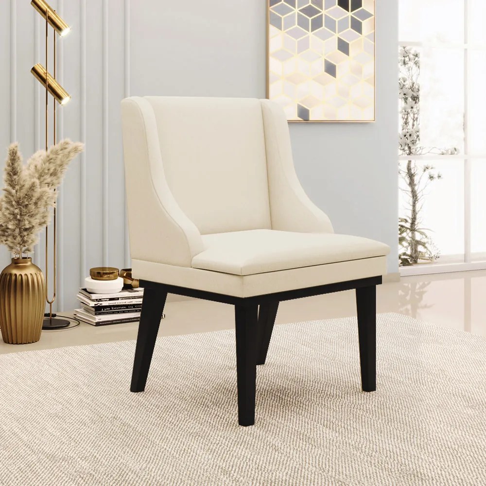 Kit 5 Cadeiras Decorativas Sala de Jantar Base Fixa de Madeira Firenze Linho Bege/Preto G19 - Gran Belo