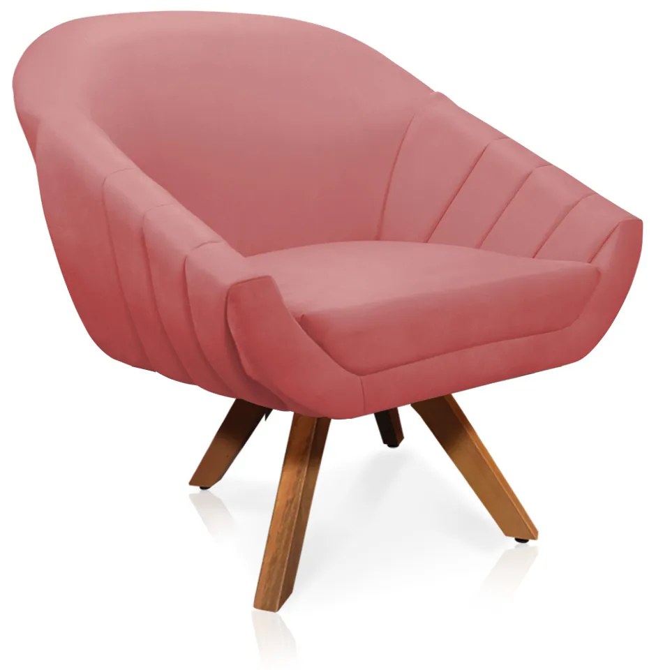 Kit 01 Namoradeira 02 Lugares e 01 Poltrona Giratória Giovana Suede Base Madeira MM30 - D'Rossi - Rose