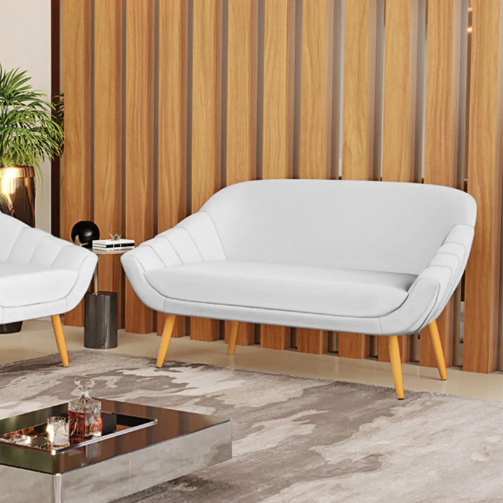 Namoradeira 02 Lugares Giovana Corino Pés Palito Castanho - Indo Decorar - Branco