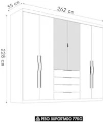 Guarda Roupa Casal 262cm Com Espelho Giard D02 Amêndola/Nude - Mpozena