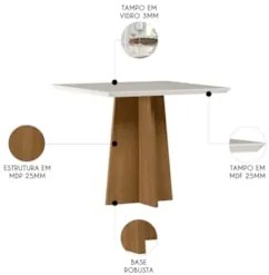 Mesa de Jantar Quadrada 90cm 4 Lugares Zuma Ypê/Off N02     - Mpozenat