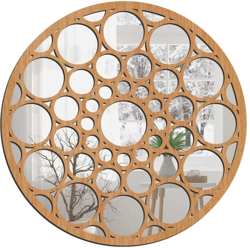 Escultura de Parede Wevans Mandala Bolas, Madeira + Espelho Decorativo Único