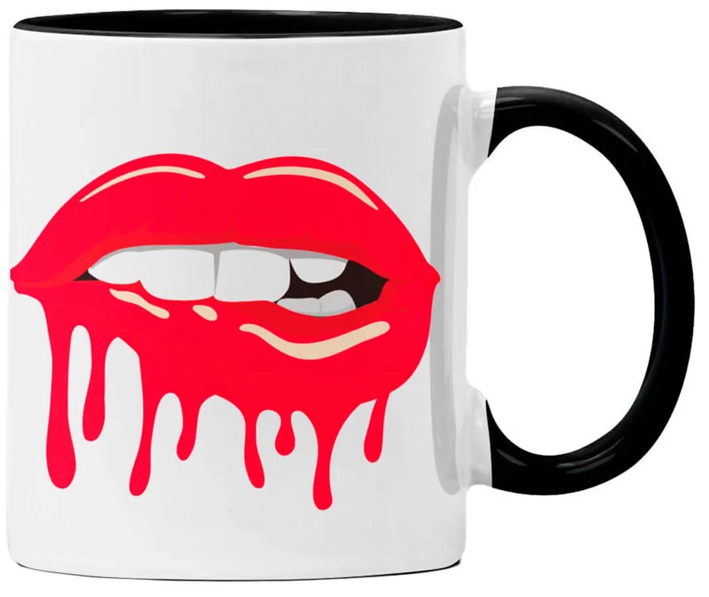 Caneca Boca Lábios Vermelhos Molhados com Alça Preta