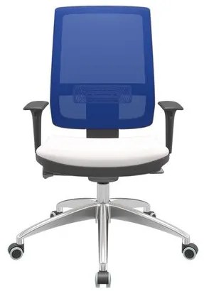 Cadeira Office Brizza Tela Azul Assento Vinil Branco Autocompensador Base Aluminio 120cm - 63779 Sun House
