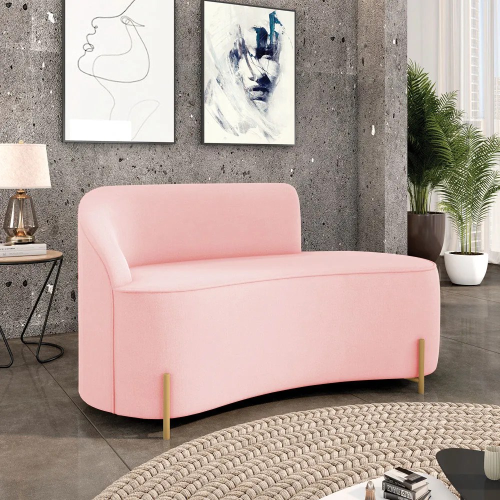 Sofá 2 Lugares Orgânico 140cm Pé Dourado Morgan Suede D03 - D'Rossi - Rosa Bebê