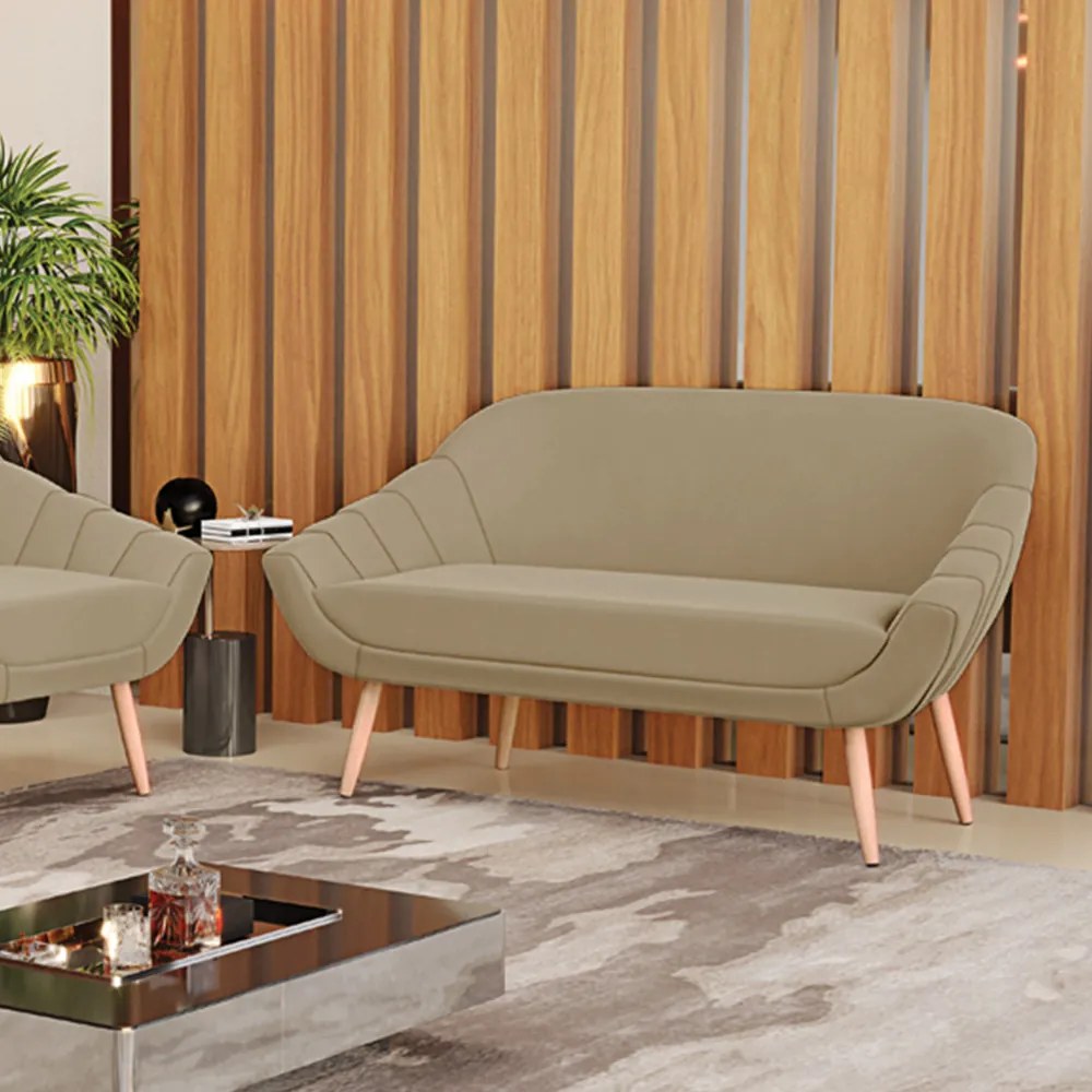 Namoradeira 02 Lugares Giovana Suede Marrom Rato Pés Palito Natural - D'Rossi
