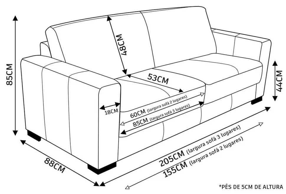 Conjunto de Sofá 2 e 3 Lugares Sala de Estar Estocolmo Couro Off White G03 - Gran Belo