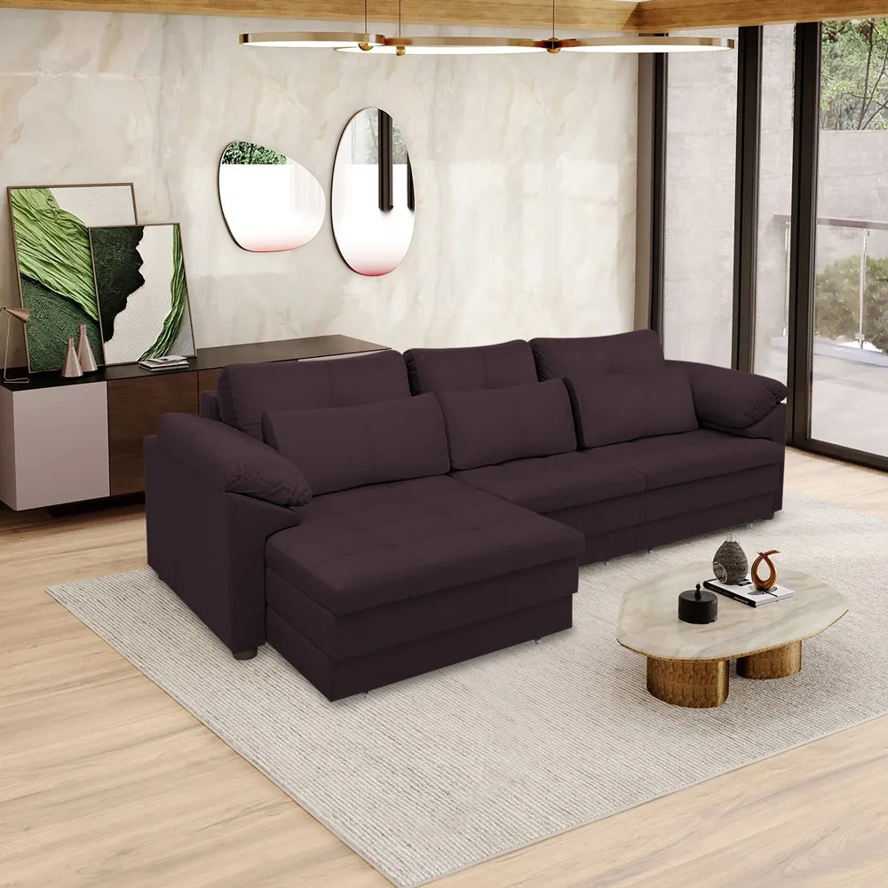 Sofá Retrátil Elétrico Sala de Estar Nolan Bipartido 257cm Conforto Premium em Couro Borgonha G58 - Gran Belo