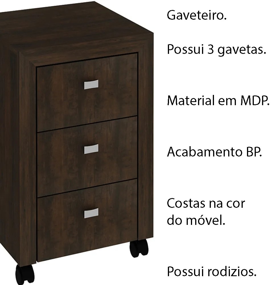 Gaveteiro para Escritório Home Office ME4108 MDP Rustico G69 - Gran Belo