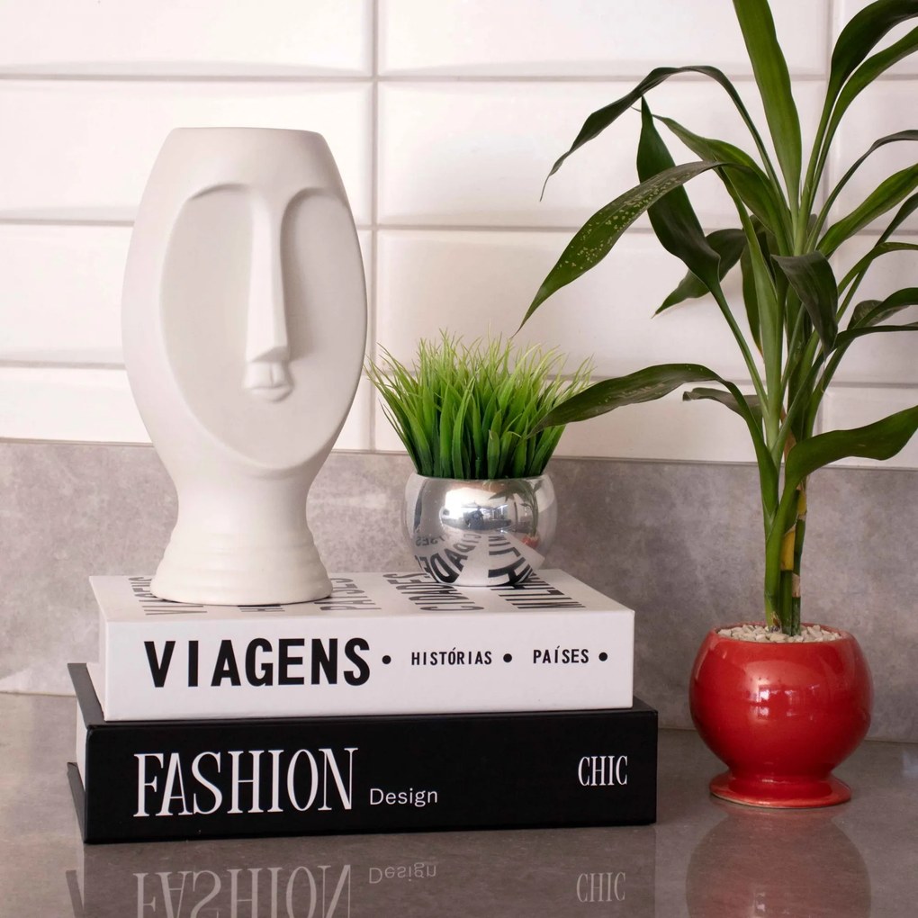 Vaso Decorativo Rosto Em Cerâmica Branco 23,5x11 Cm - D'Rossi