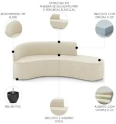 Sofá 4 Lugares Para Sala 220cm Orgânico Wendi Suede Bege I01  - Mpozen