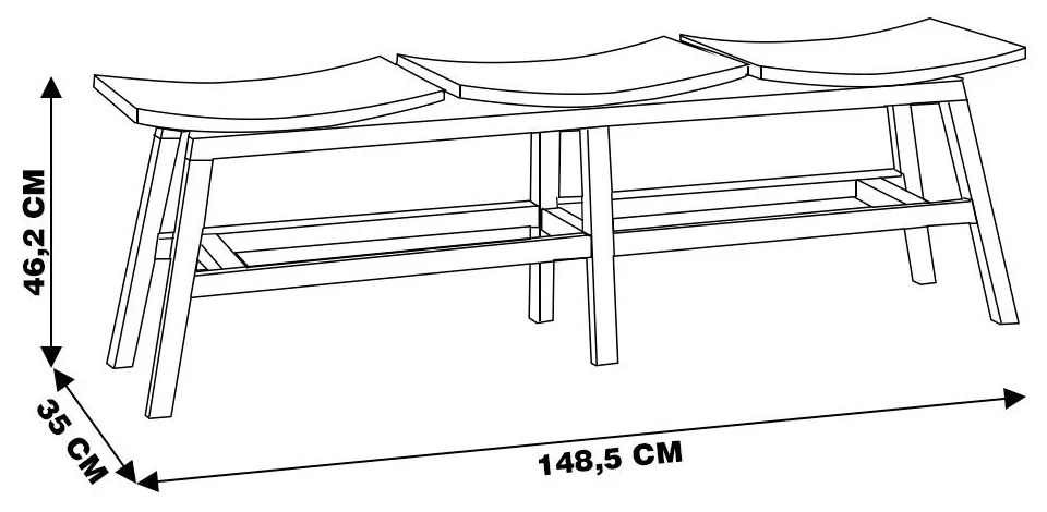 Banco Decorativo para Varanda Cozinha 3 Lugares Eden 149cm Madeira Maciça Rustic Brown G54 - Gran Belo