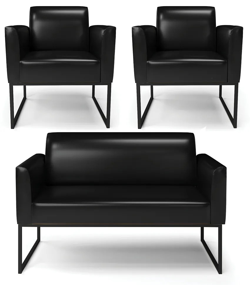 Sofá Namoradeira com 2 Poltronas Base Industrial Preto Marisa Corano D03 - D'Rossi - Preto