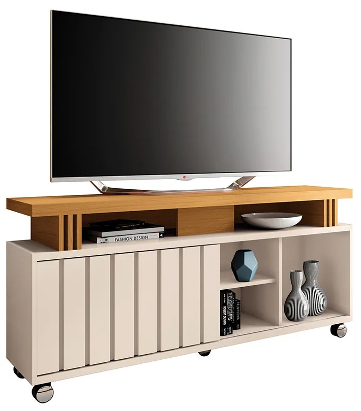 Rack para Sala Bancada de TV 70 Pol 136cm Sora 1.3 H01 - D'Rossi - Off White e Cinamomo