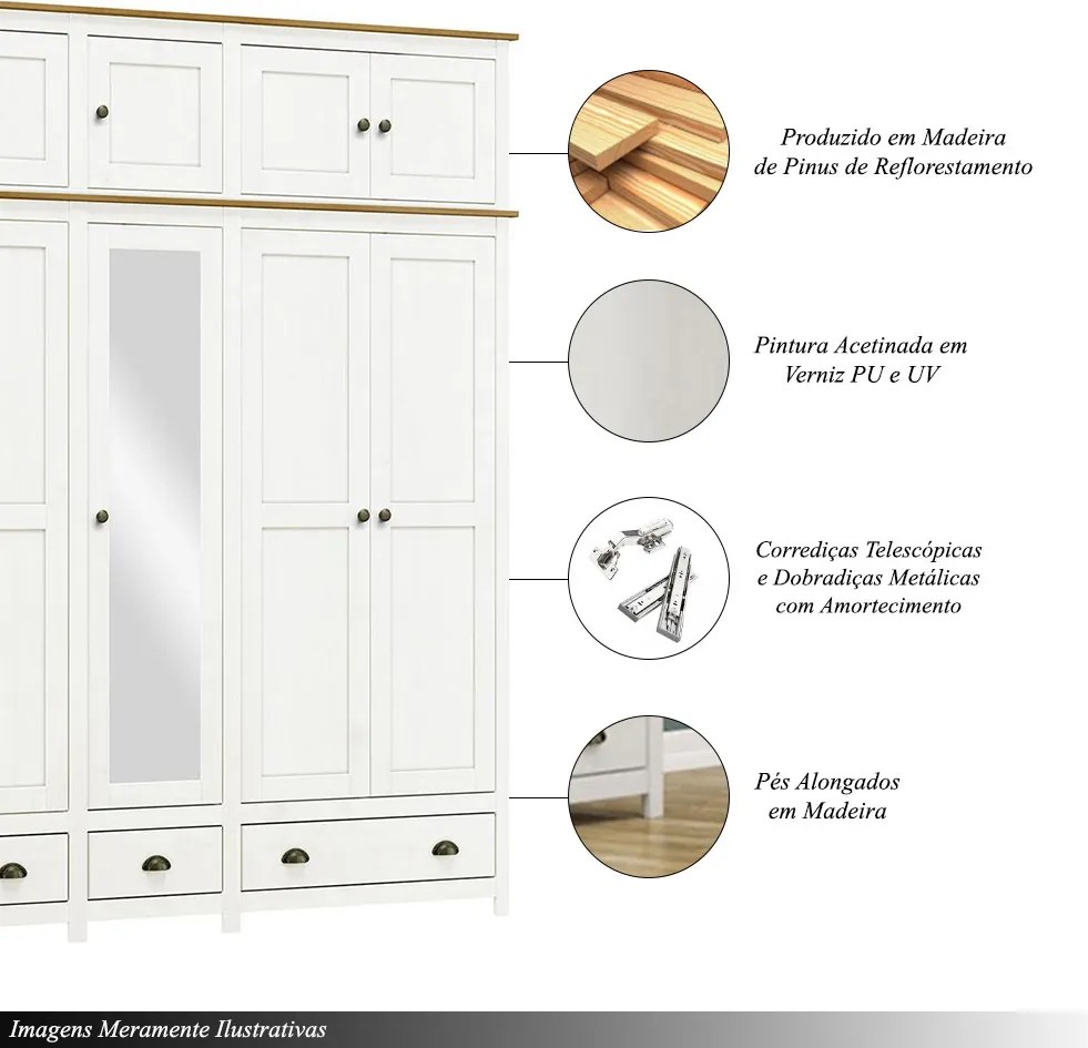 Guarda Roupa Bipartido 10 Portas Madeira Maciça Osiris Branco/Freijó - G74 - Gran Belo