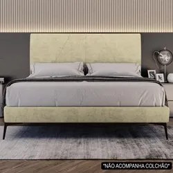 Cama Casal com Cabeceira 145cm Pés Metálicos Elisa S05 Veludo Bege - M