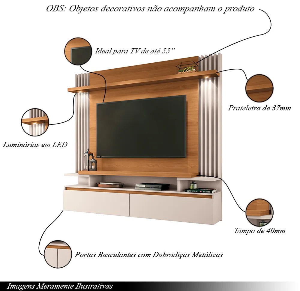 Home Suspenso Decorativo Picon para Tv até 55 Pol Cinamomo/Off White G26 - Gran Belo