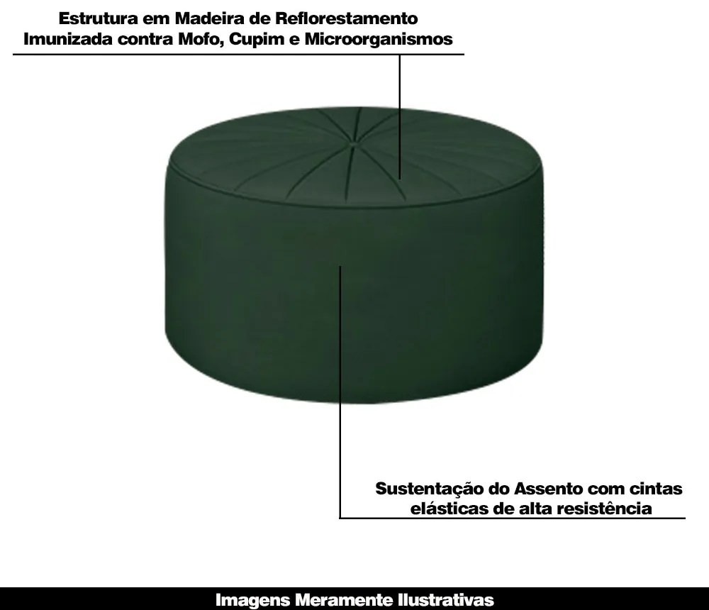 Conjunto Decorativo Sofá 288cm e Poltrona Clarke com Puff Round Veludo Verde G45 - Gran Belo