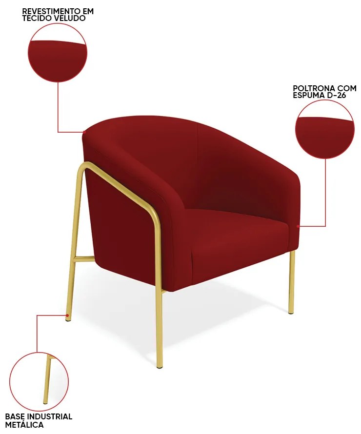 Poltrona Sala Industrial Alta Dourado Stella Veludo D03 - D'Rossi - Marsala