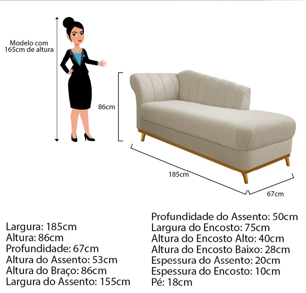 Recamier Vanessa 185cm Lado Esquerdo Suede Bege - ADJ Decor