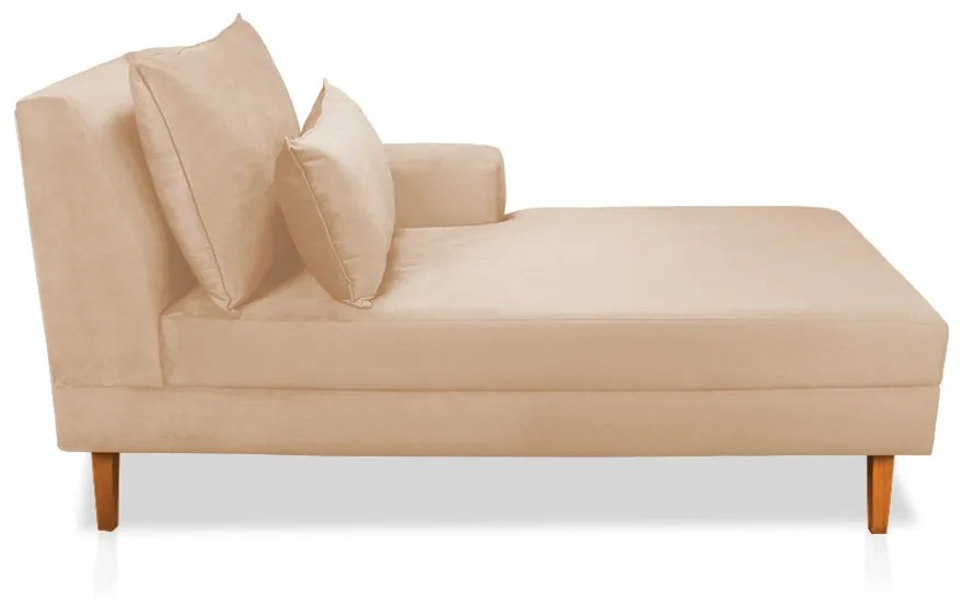 Divã Chaise Chloe 160 cm Veludo Bege Pés Chanfrado Castanho - D'Rossi