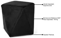 Kit 2 Puffs Decorativos Ametista C-300 Veludo Preto - Domi