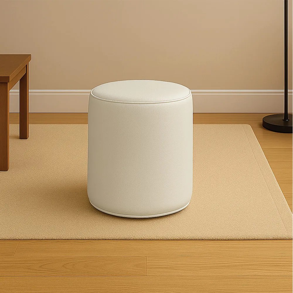 Puff Redondo Orgânico para Sala Malu Sintético PU Bege M11 - D'Rossi