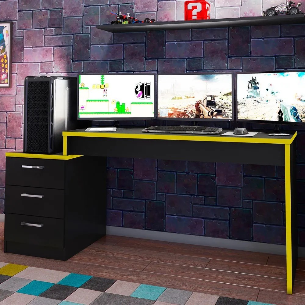 Mesa Gamer PlayerXtreme PRO Preto Texturizado/Amarelo G47 - Gran Belo