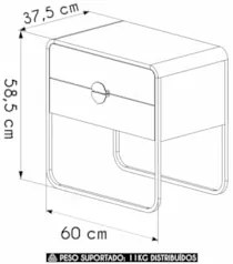 Mesa de Cabeceira Quarto 60cm 2 Gavetas Mario Nero/Preto A10 - Mpozena