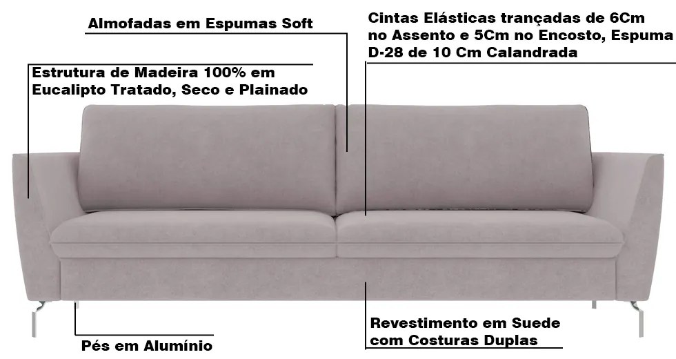 Sofá Decorativo Sala de Estar 190cm Olívia Suede Rosê G52 - Gran Belo