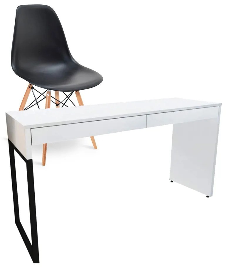 Kit Mesa Para Computador Desk Branco com Cadeira Eiffel Charles Eames Preto - D'Rossi
