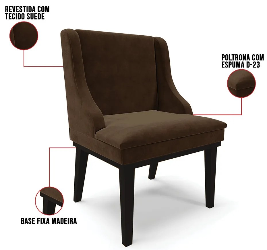Cadeira de Jantar Liz Suede Base Fixa Madeira Preto D03 - D'Rossi - Marrom