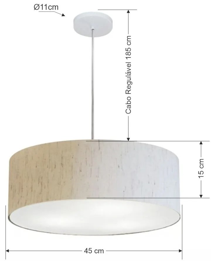 Lustre Pendente Cilíndrico Md-4254 Cúpula em Tecido 45x15cm Linho Bege - Bivolt