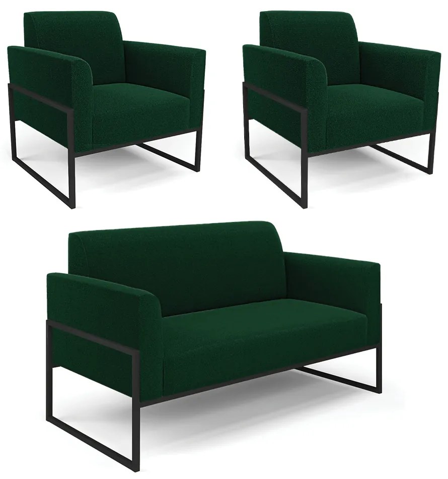 Namoradeira e 2 Poltronas Industrial Alta Preto Marisa Bouclê - Verde