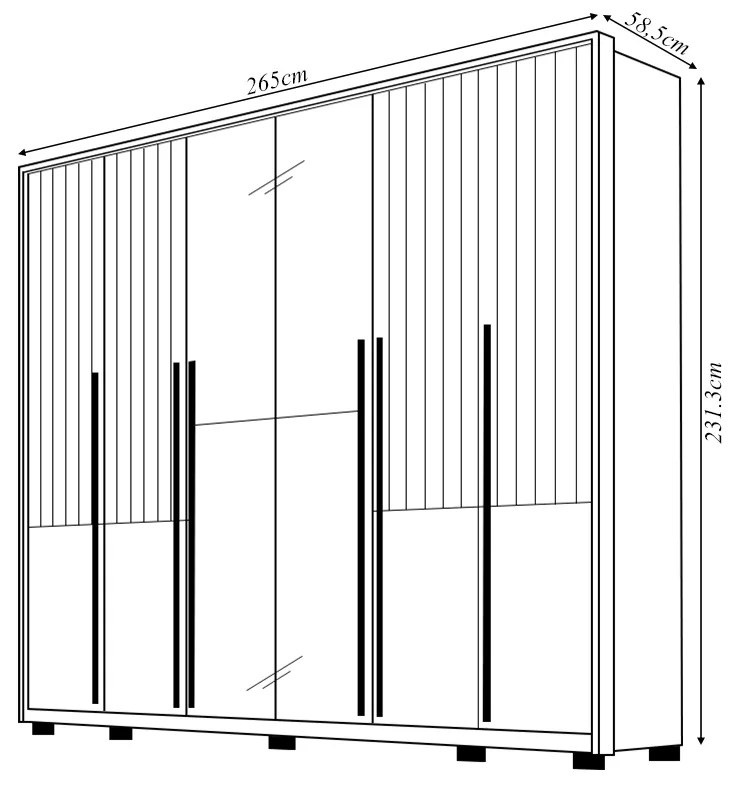 Guarda Roupa Casal Ema 6 Portas de bater com Espelhos 6 Gavetas em MDF Freijo/OffWhite G11 - Gran Belo