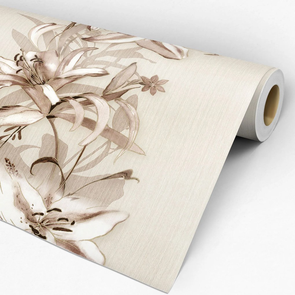 Papel de parede adesivo floral linho creme e marrom