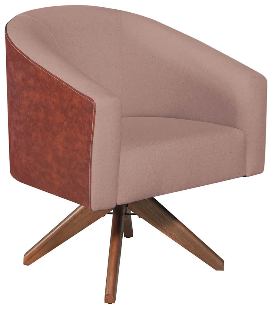 kit 02 Poltronas Luiza Base Giratória de Madeira Sintético Nozes e Linho Rosê - ADJ Decor